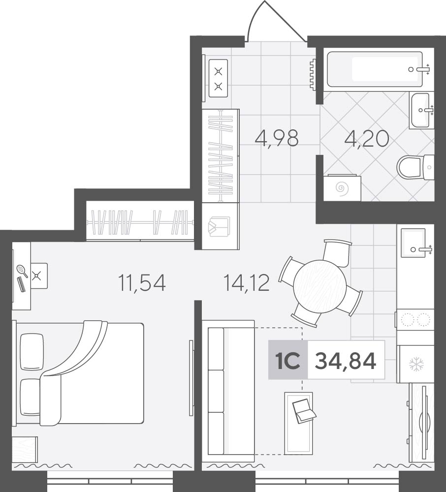Планировка: Евродвушка 34.8 м² в ЖК Скандиа. Квартал у озера, Лесобаза