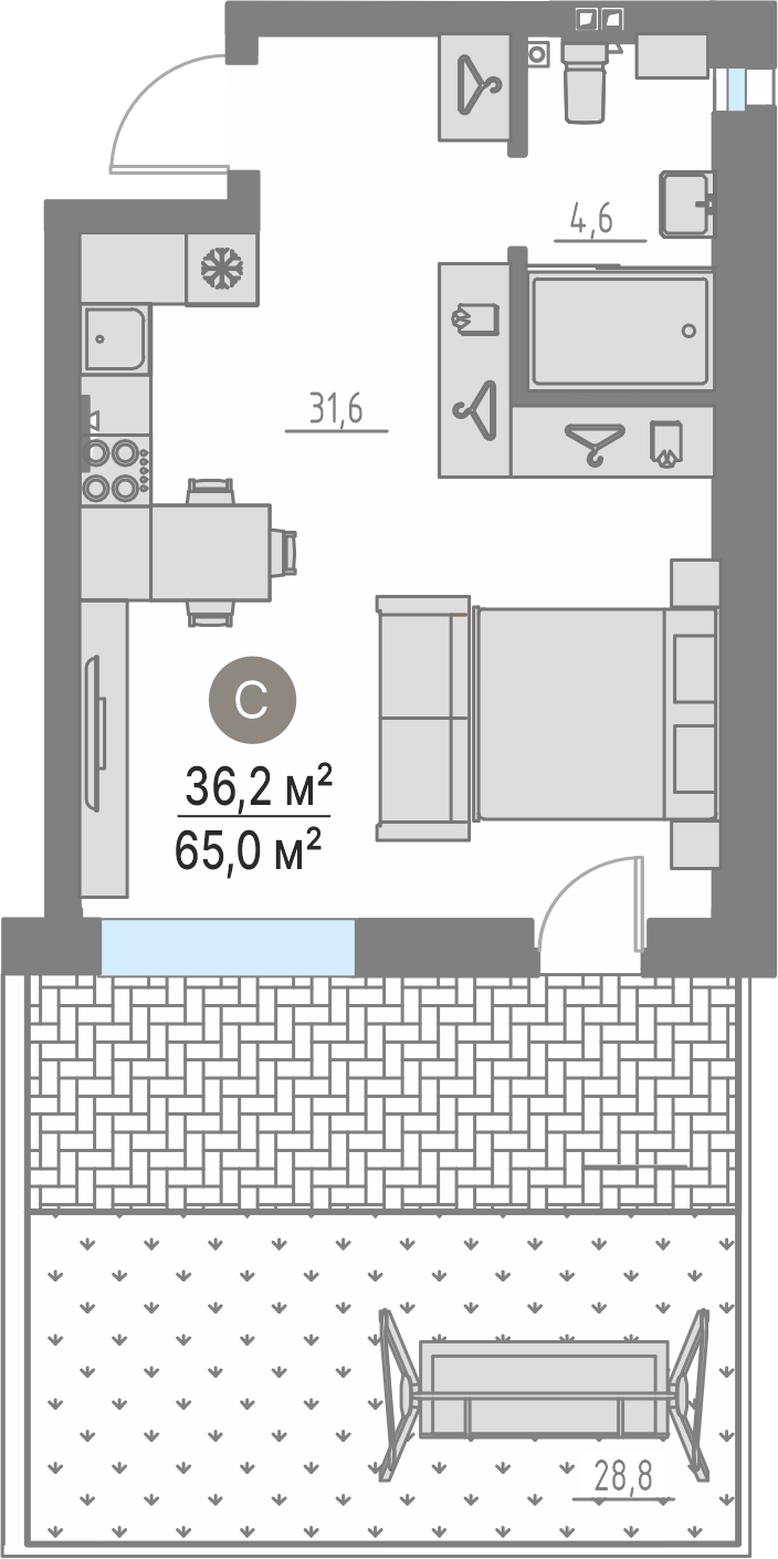 Планировка: Студия 36.2 м² в ЖК Кипрея, Область