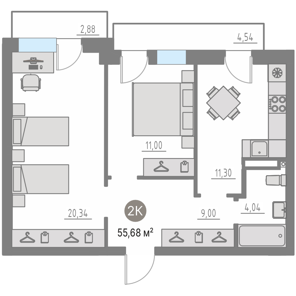Планировка: Формат уточняется 54.7 м² в ЖК Кипрея, Область