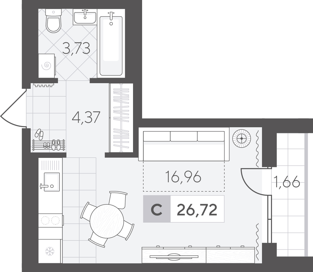 Планировка: Студия 26.7 м² в ЖК Скандиа. Квартал в Комарово Парк, Комарово Парк