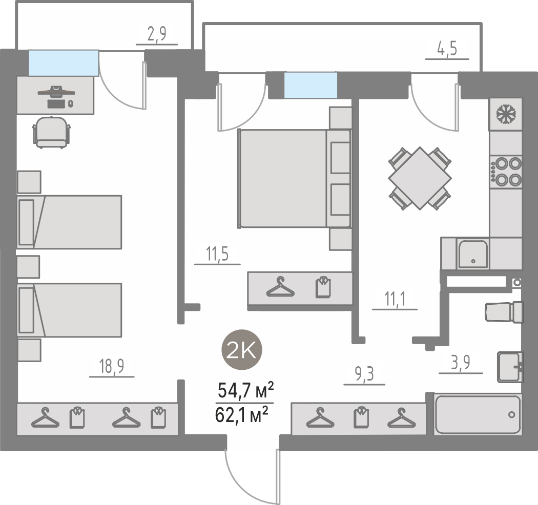 Планировка: Формат уточняется 54.4 м² в ЖК Кипрея, Область