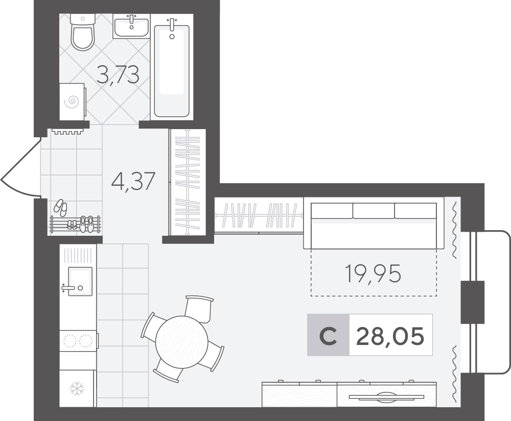 Планировка: Студия 28.1 м² в ЖК Скандиа. Квартал в Комарово Парк, Комарово Парк