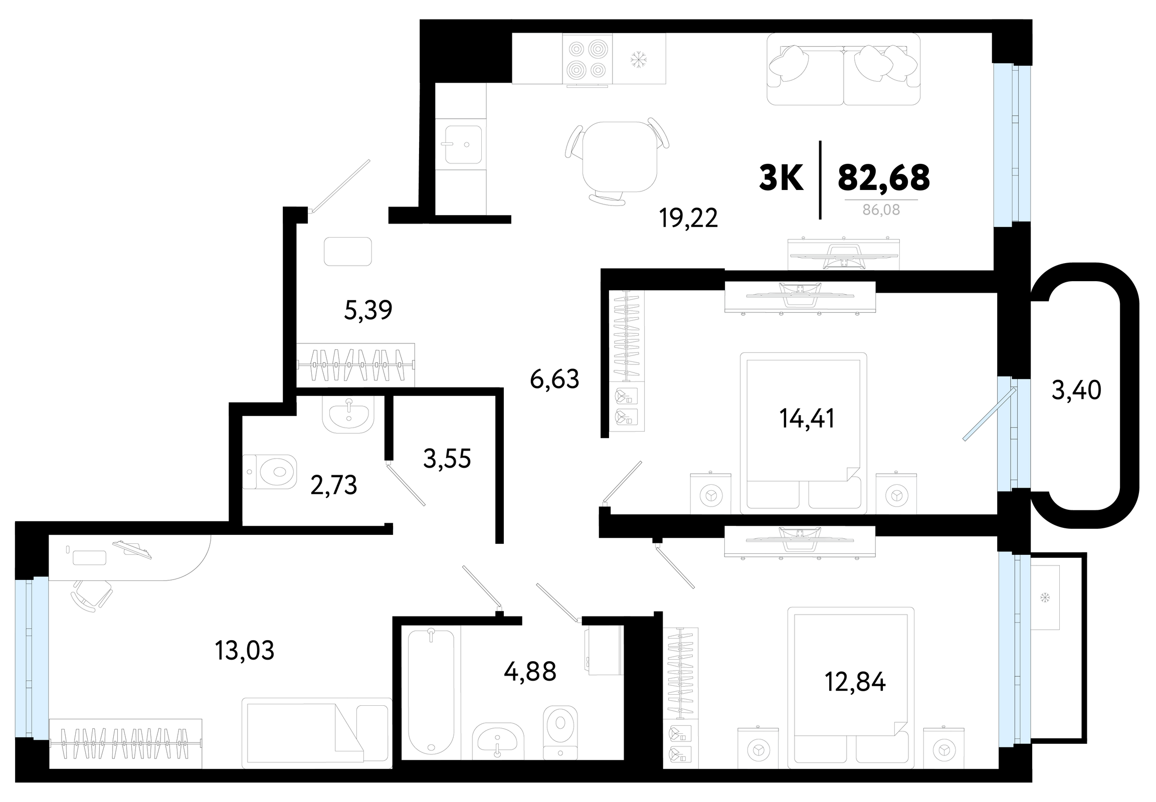 Планировка: 4-комнатная евро 82.7 м² в ЖК Символ, Комарово Парк