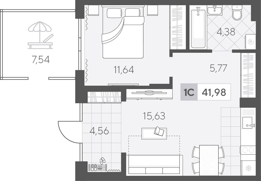 Планировка: Евродвушка 49.2 м² в ЖК Скандиа. Квартал у озера, Лесобаза