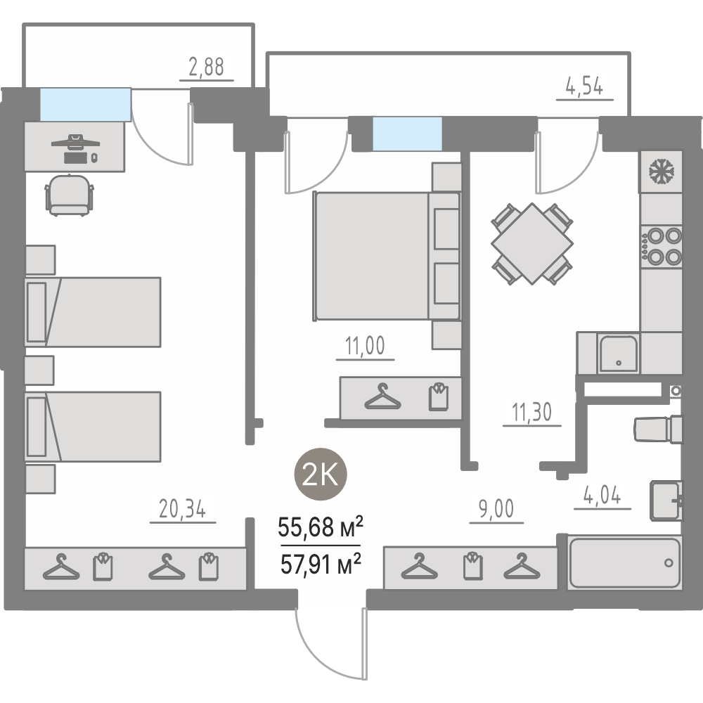 Планировка: Формат уточняется 54.7 м² в ЖК Кипрея, Область