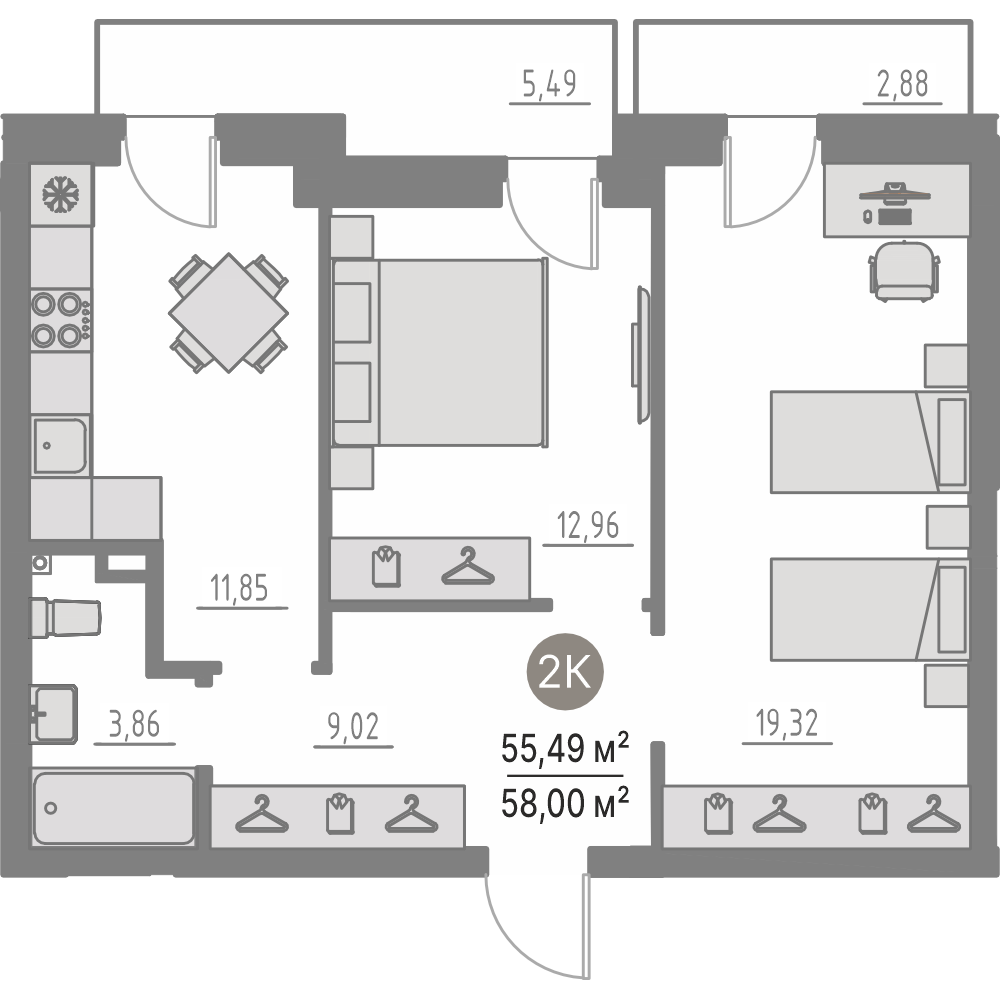 Планировка: Формат уточняется 54.7 м² в ЖК Кипрея, Область