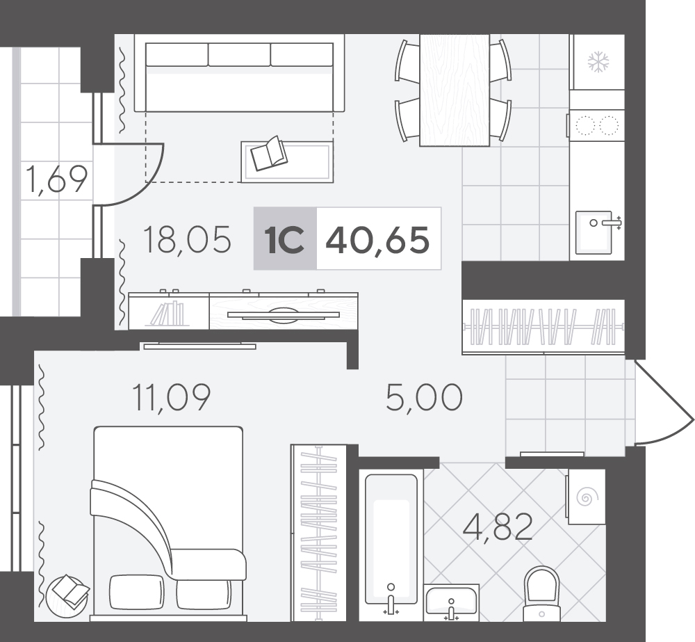 Планировка: Евродвушка 40.6 м² в ЖК Скандиа. Квартал в Комарово Парк, Комарово Парк