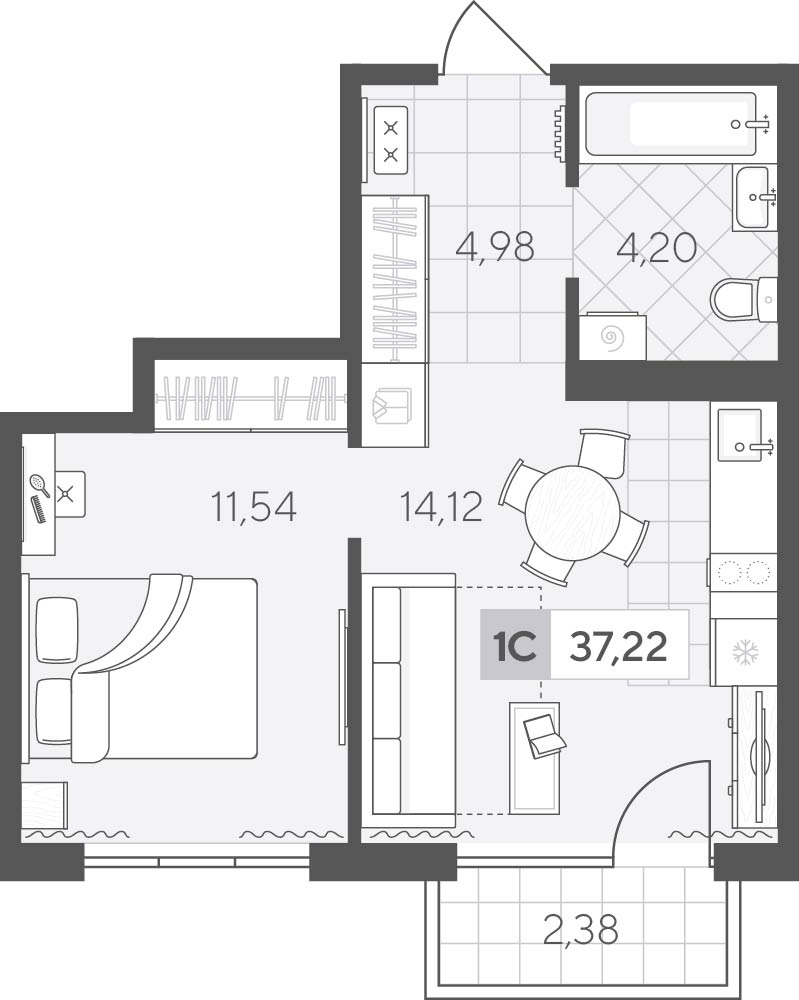 Планировка: Евродвушка 37.2 м² в ЖК Скандиа. Квартал у озера, Лесобаза