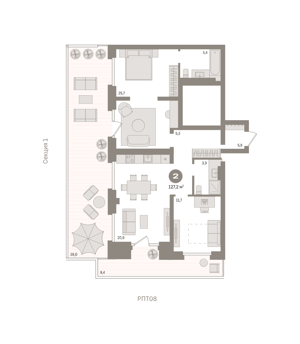 Планировка: Евротрешка 127.2 м² в ЖК Речной порт, Центр: Дом печати