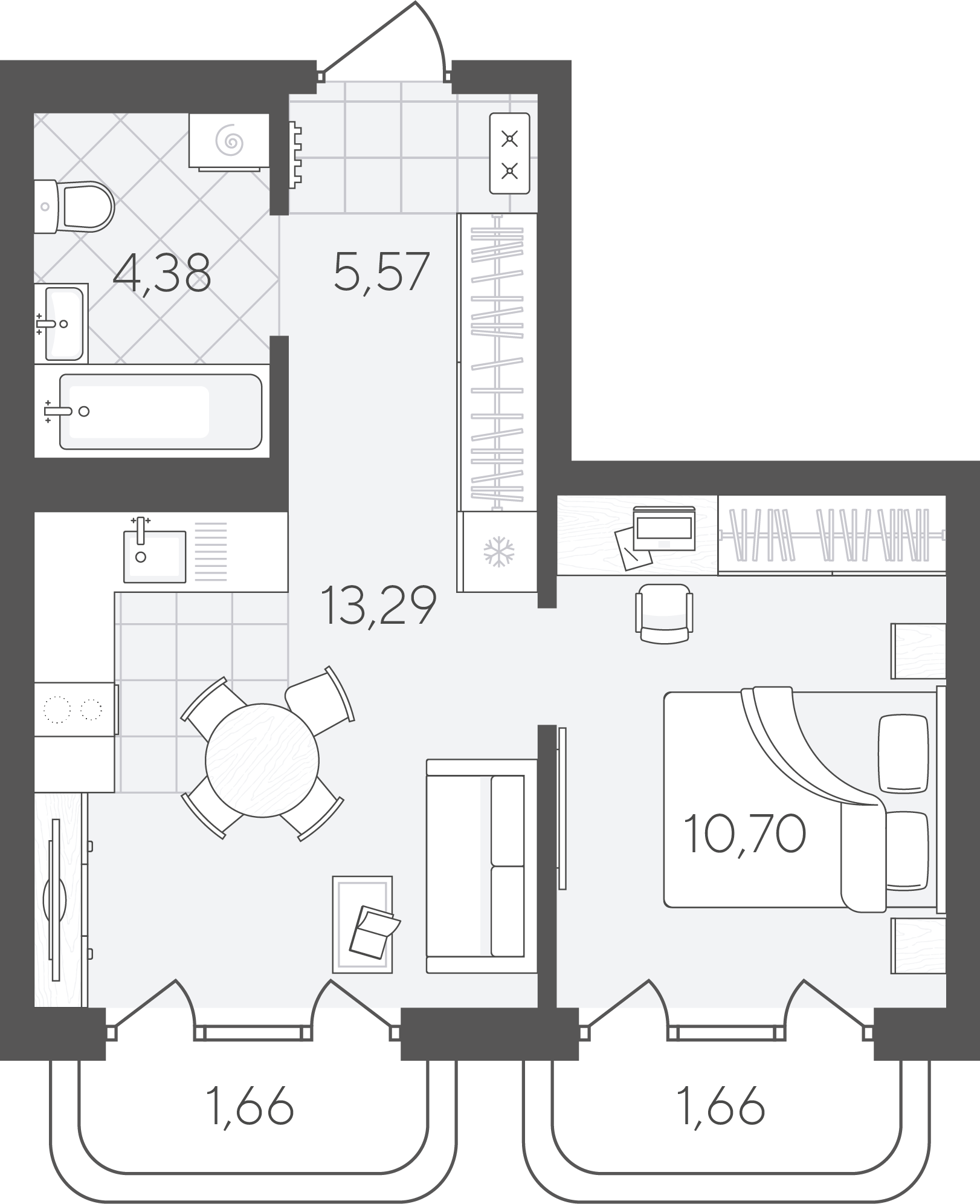 Планировка: Евродвушка 37.3 м² в ЖК Скандиа. Квартал в Слободе, Тюменская слобода
