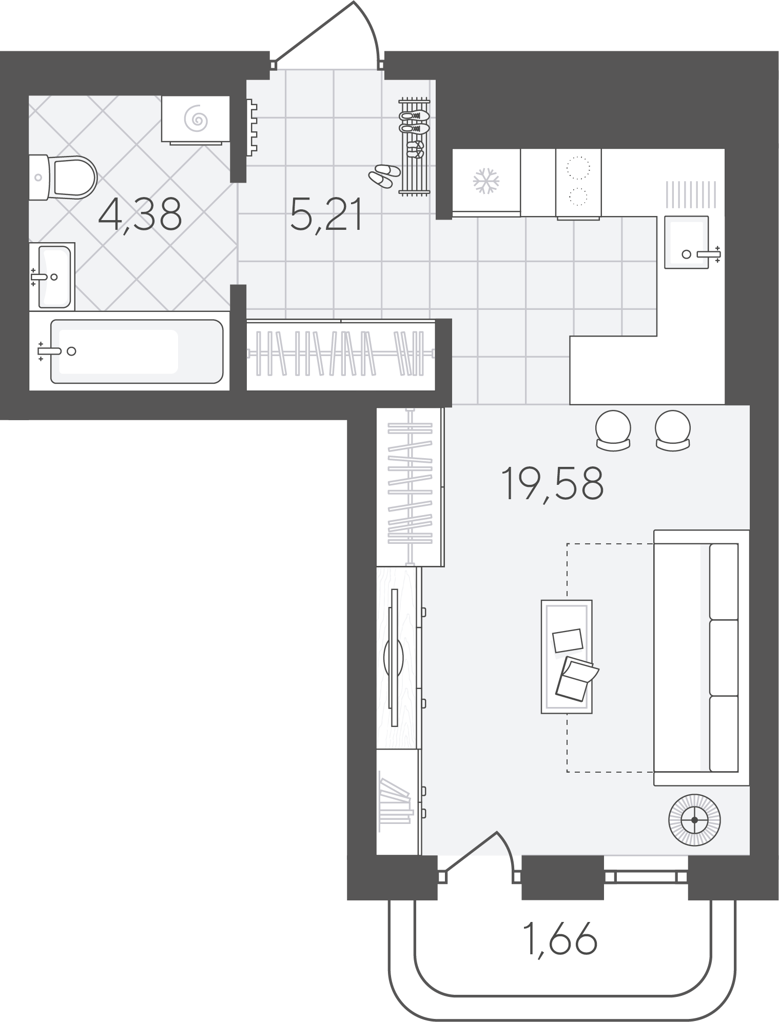 Планировка: Студия 30.8 м² в ЖК Скандиа. Квартал в Слободе, Тюменская слобода