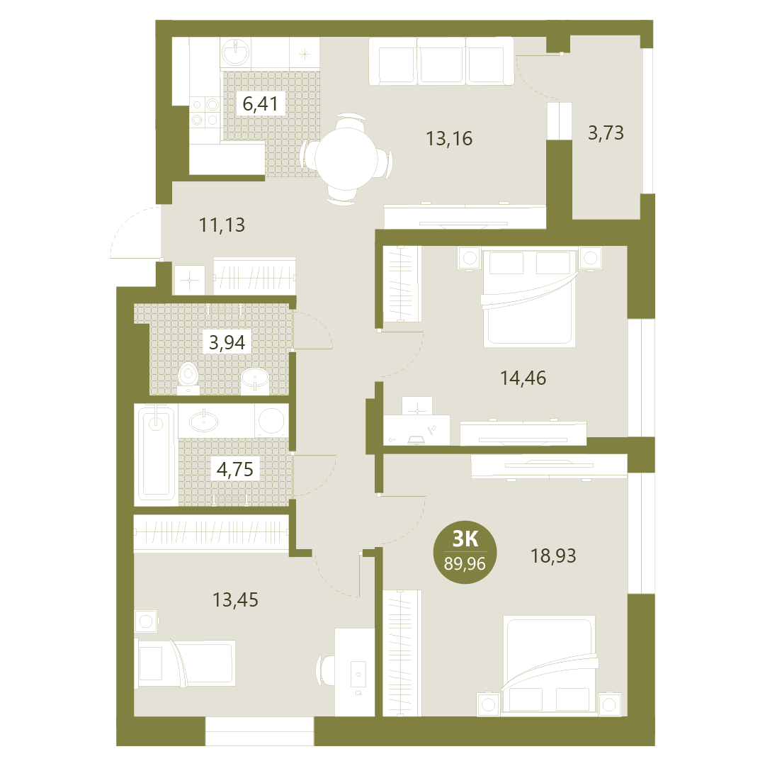 Планировка: 4-комнатная евро 85.5 м² в ЖК Авторский проект "Опера", 5-й Заречный