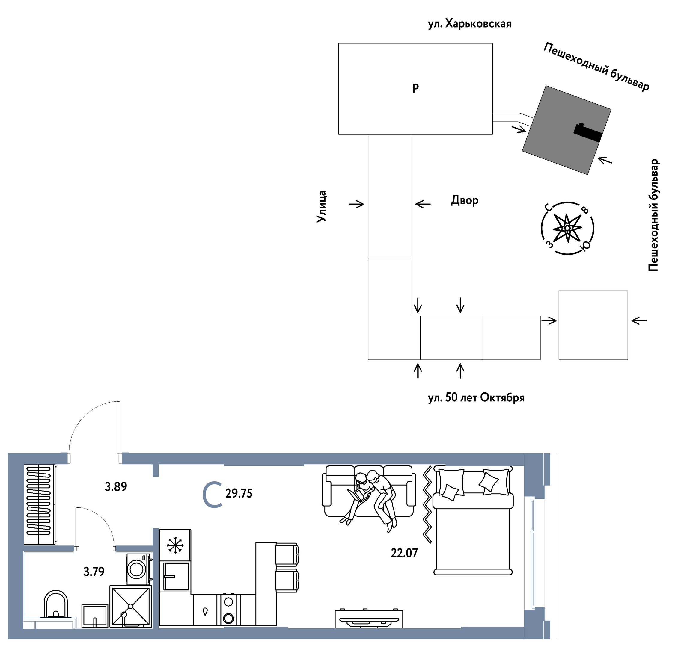Планировка: Студия 29.8 м² в ЖК Сердце Сибири, Центр: КПД