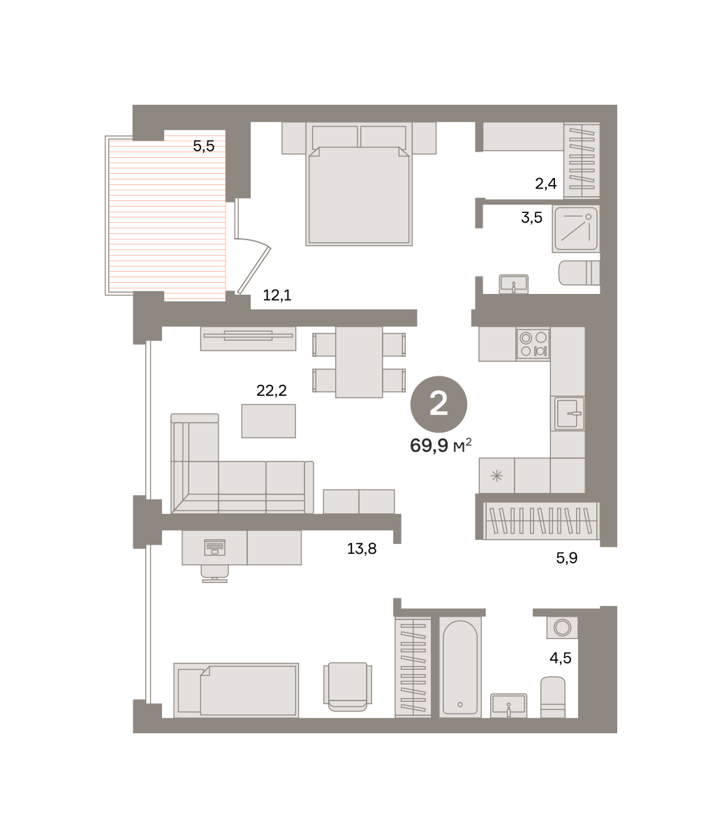 Планировка: Евротрешка 67.8 м² в ЖК Речной порт, Центр: Дом печати