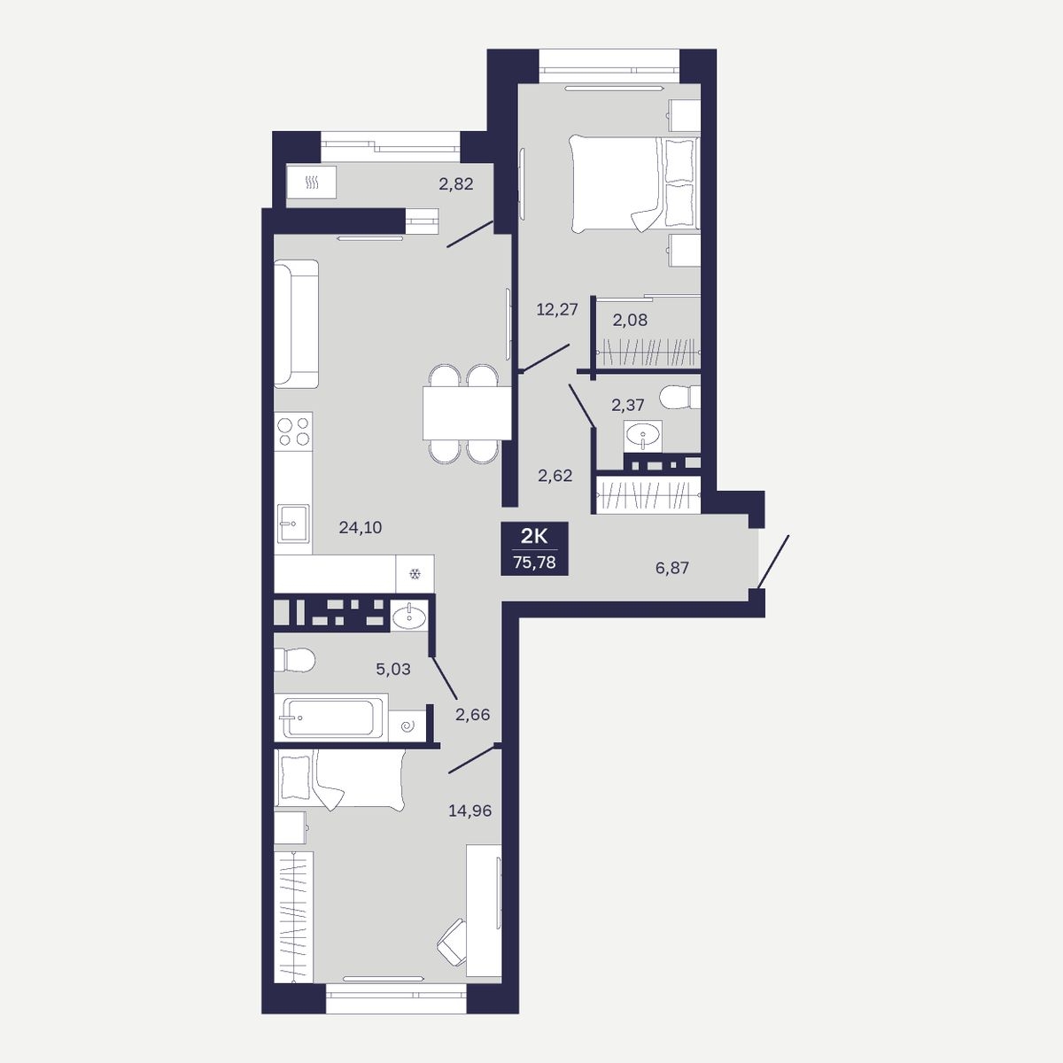Планировка: Евротрешка 75.8 м² в ЖК Дом на Ямской, Дом Обороны