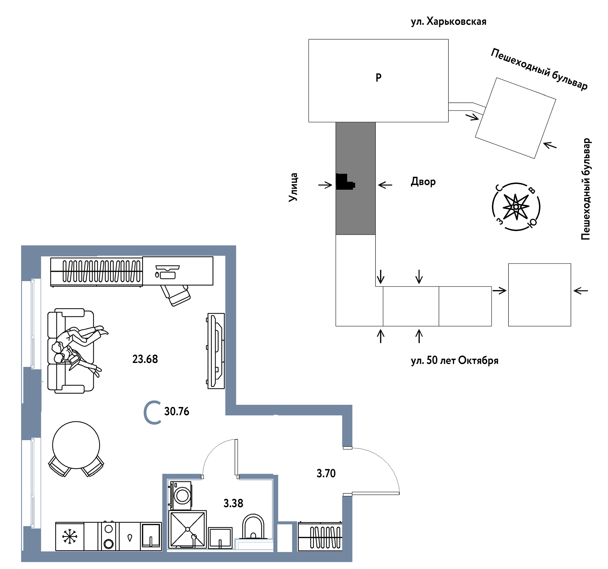Планировка: Студия 30.8 м² в ЖК Сердце Сибири, Центр: КПД