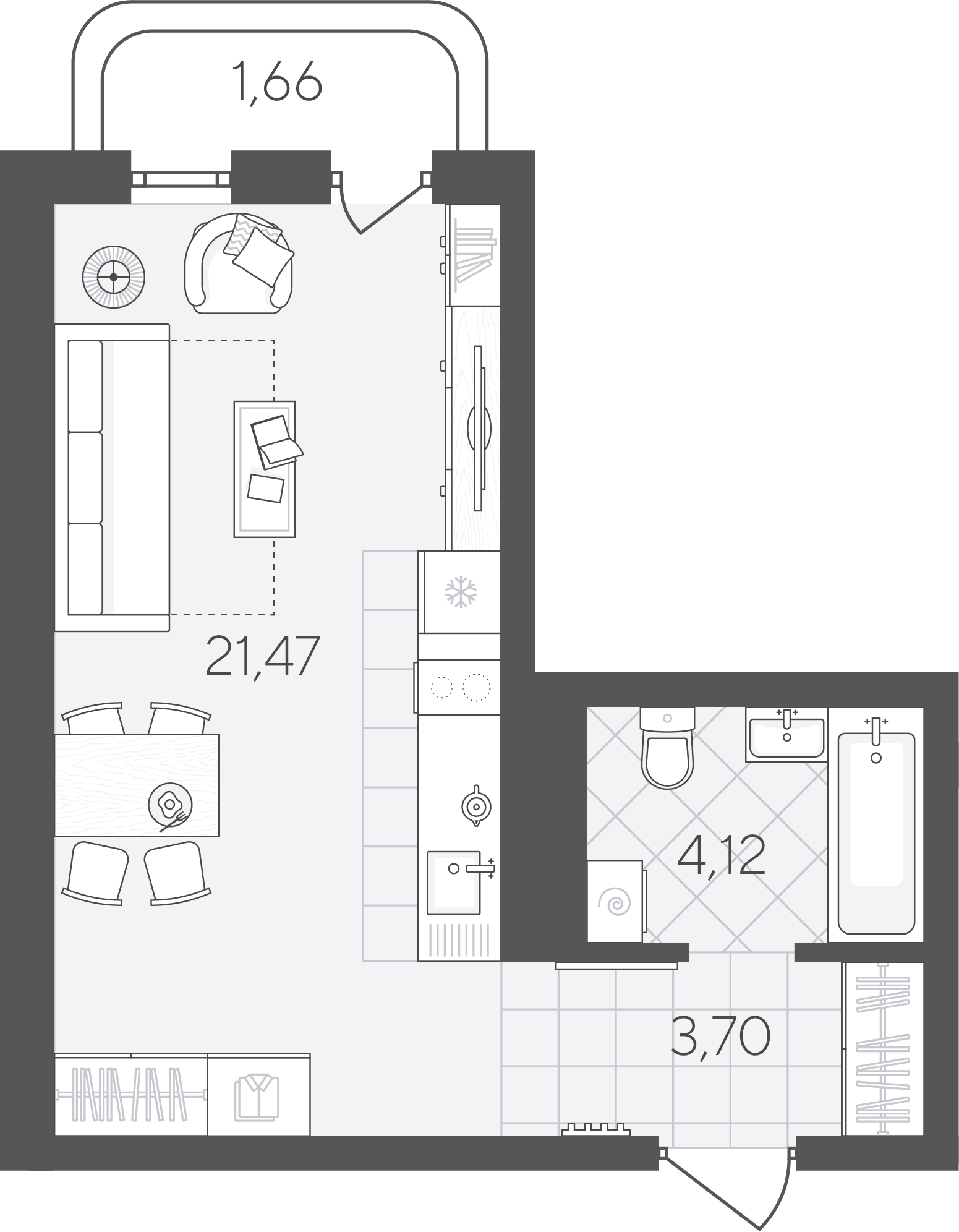 Планировка: Студия 30.9 м² в ЖК Скандиа. Квартал в Слободе, Тюменская слобода