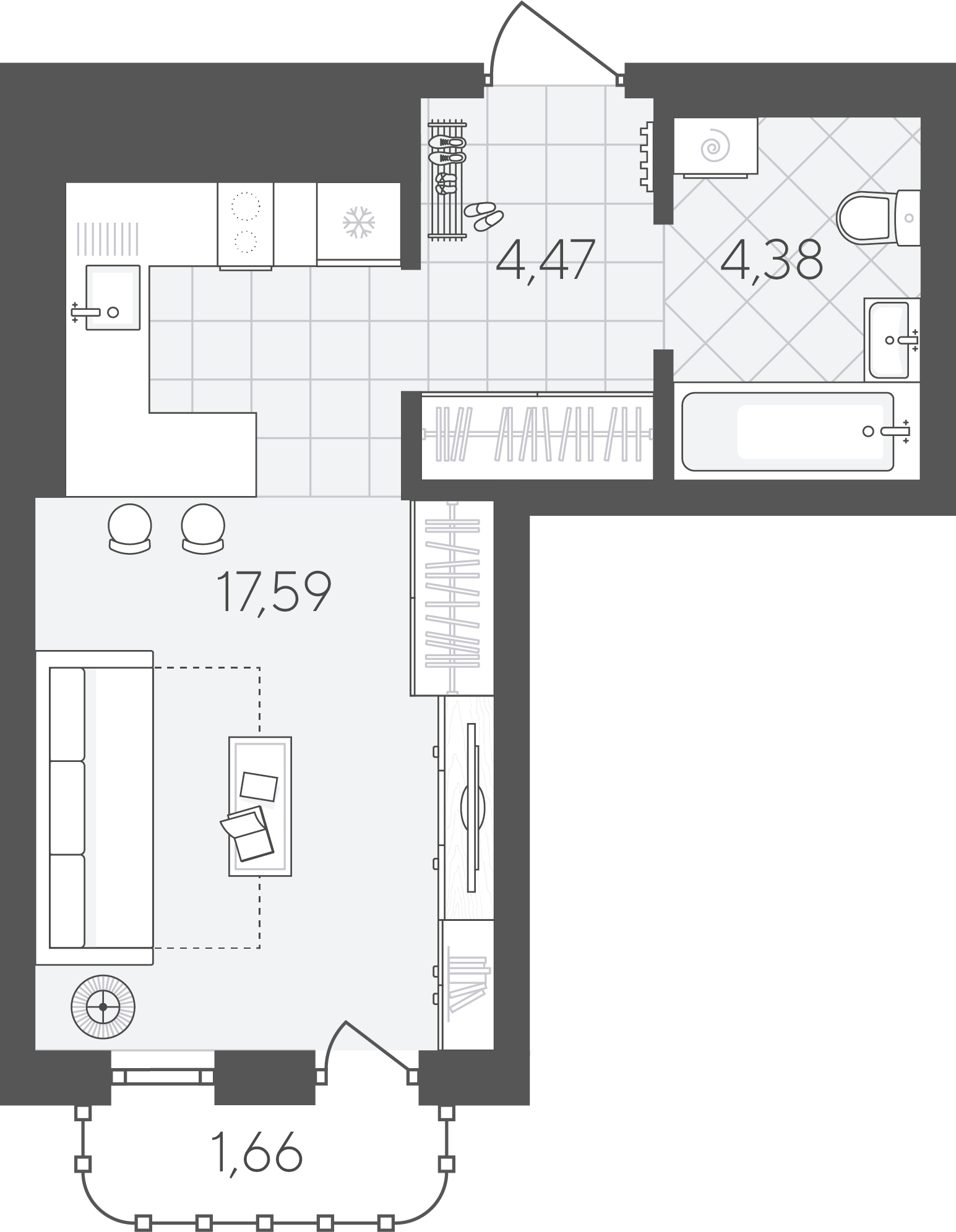 Планировка: Студия 28.1 м² в ЖК Скандиа. Квартал в Слободе, Тюменская слобода