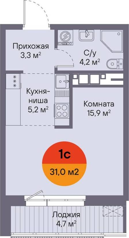 Планировка: Студия 31 м² в ЖК Восход, Матмасы