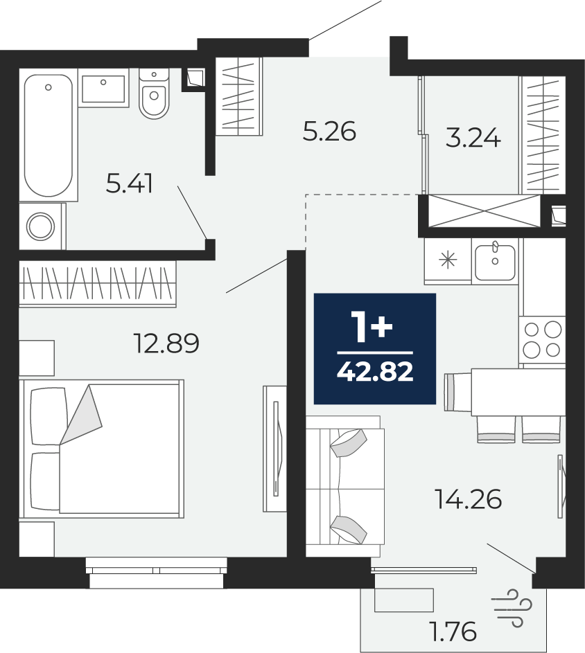 Планировка: Евродвушка 41.1 м² в ЖК Беринг, Лесобаза