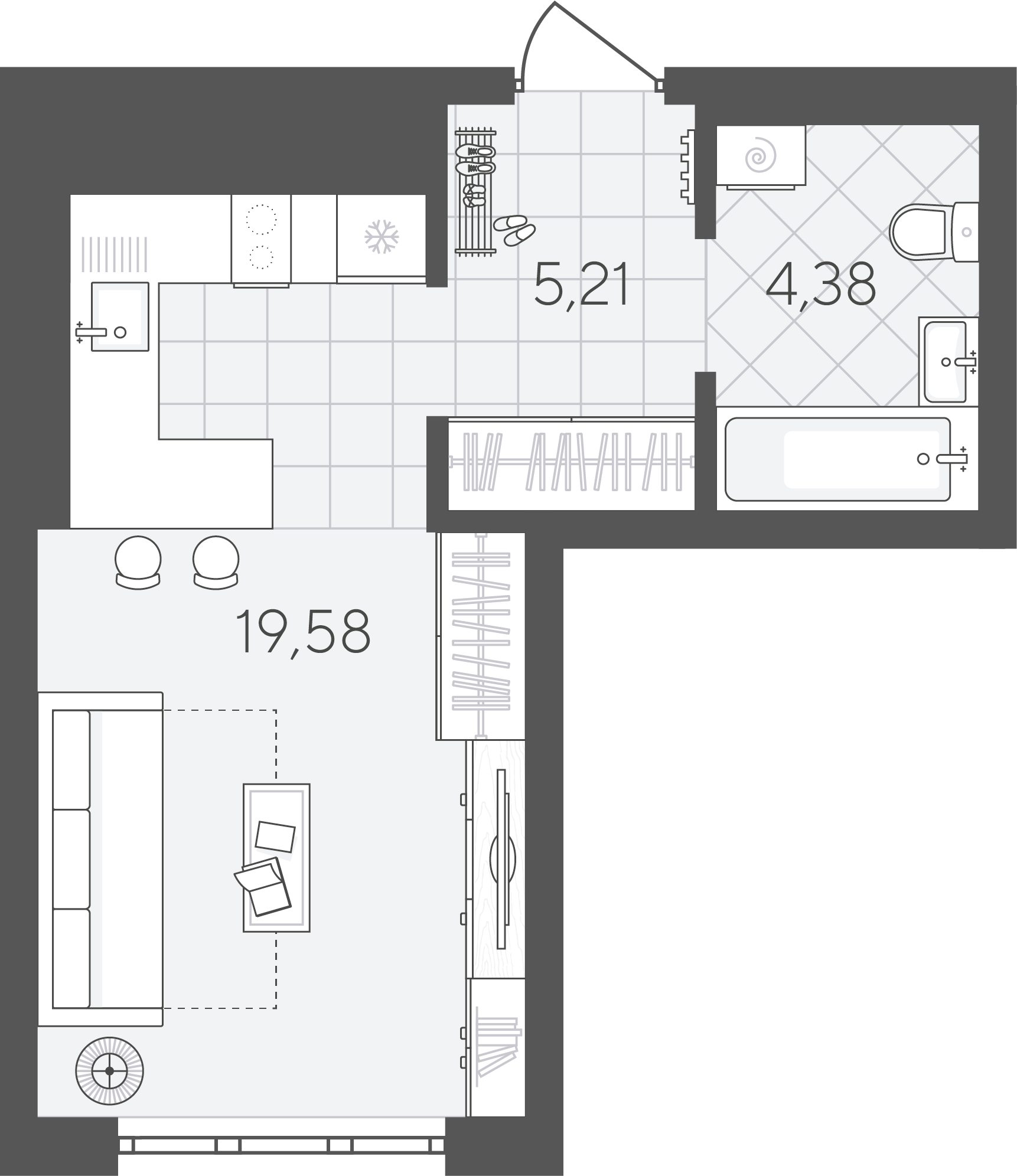 Планировка: Студия 29.2 м² в ЖК Скандиа. Квартал в Слободе, Тюменская слобода