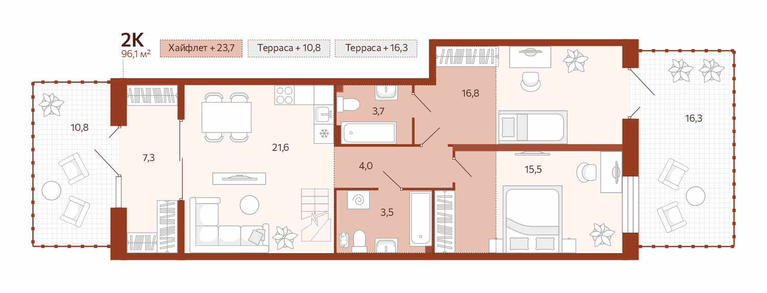 Планировка: Евротрешка 72.2 м² в ЖК Новатор, Центр: КПД