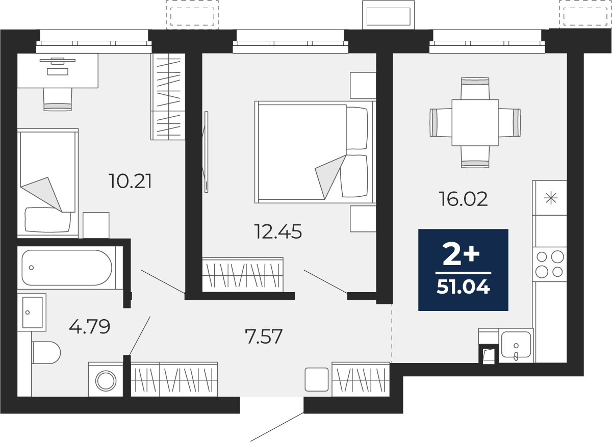 Планировка: Евротрешка 51 м² в ЖК Беринг, Лесобаза