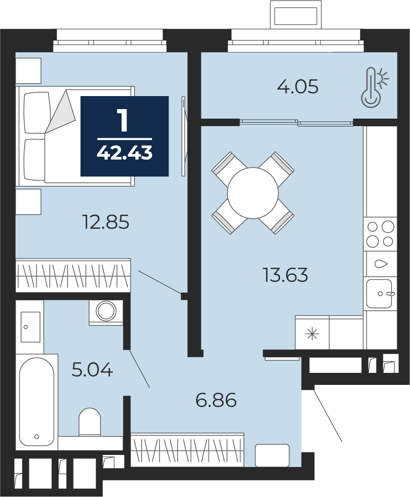 Планировка: Евродвушка 42.4 м² в ЖК Беринг, Лесобаза