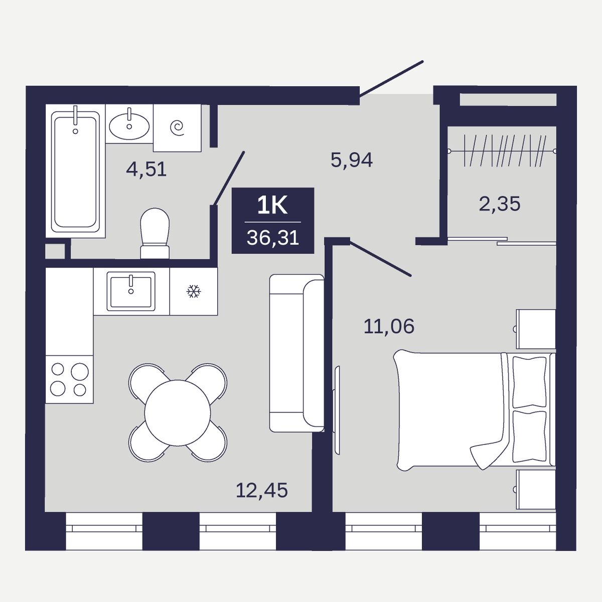 Планировка: 1-комнатная 36.3 м² в ЖК Дом на Ямской, Дом Обороны