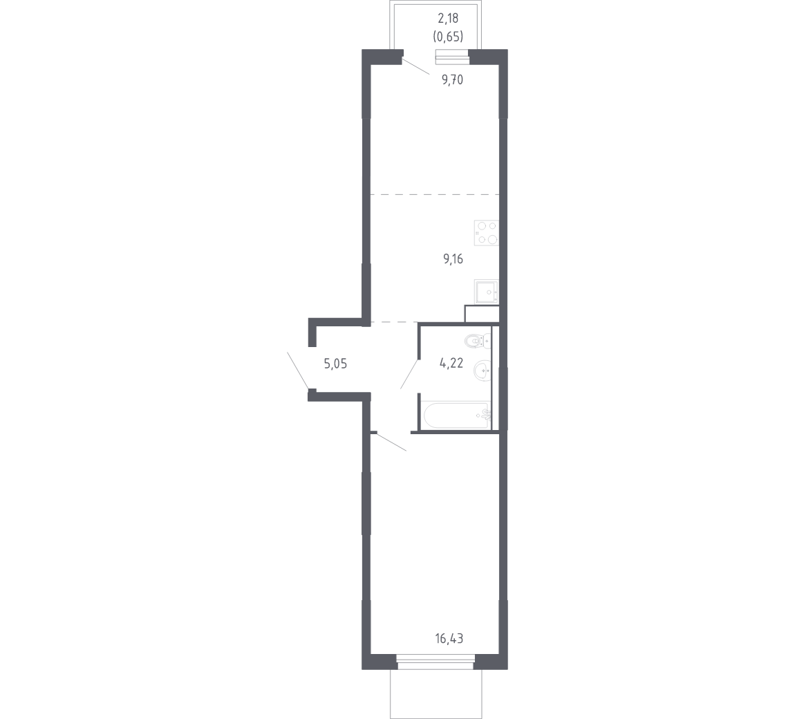 Планировка: Евродвушка 44.7 м² в ЖК Чаркова 72, Мыс