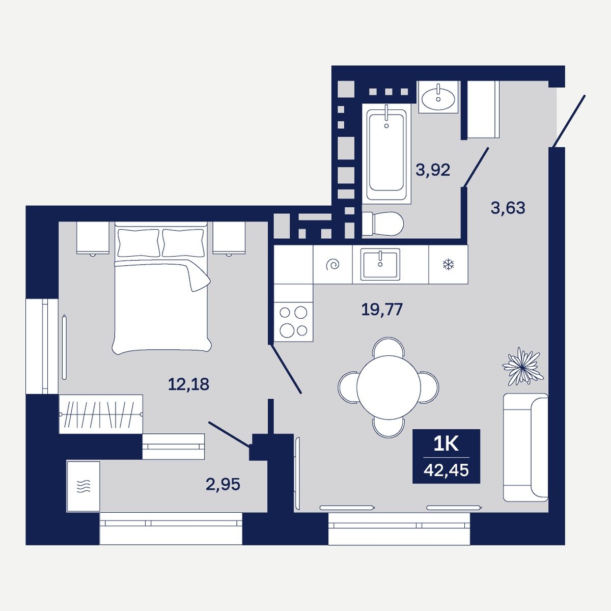 Планировка: Евродвушка 42.5 м² в ЖК Дом на Ямской, Дом Обороны