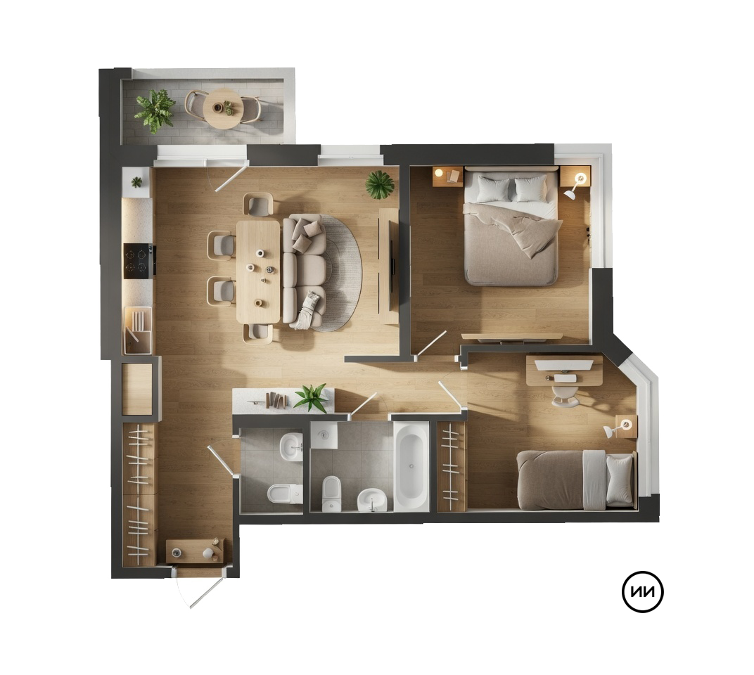 Планировка: Евродвушка 65.8 м² в ЖК Добро, 5-й Заречный