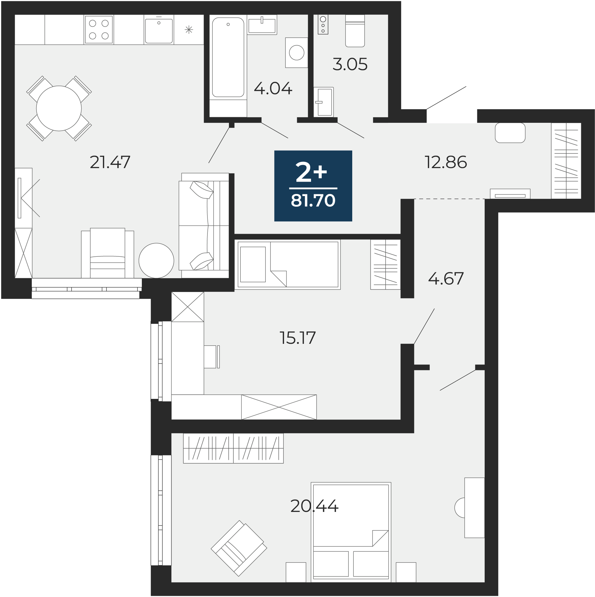 Планировка: Евротрешка 81.7 м² в ЖК Никольский, Ново-Комарово