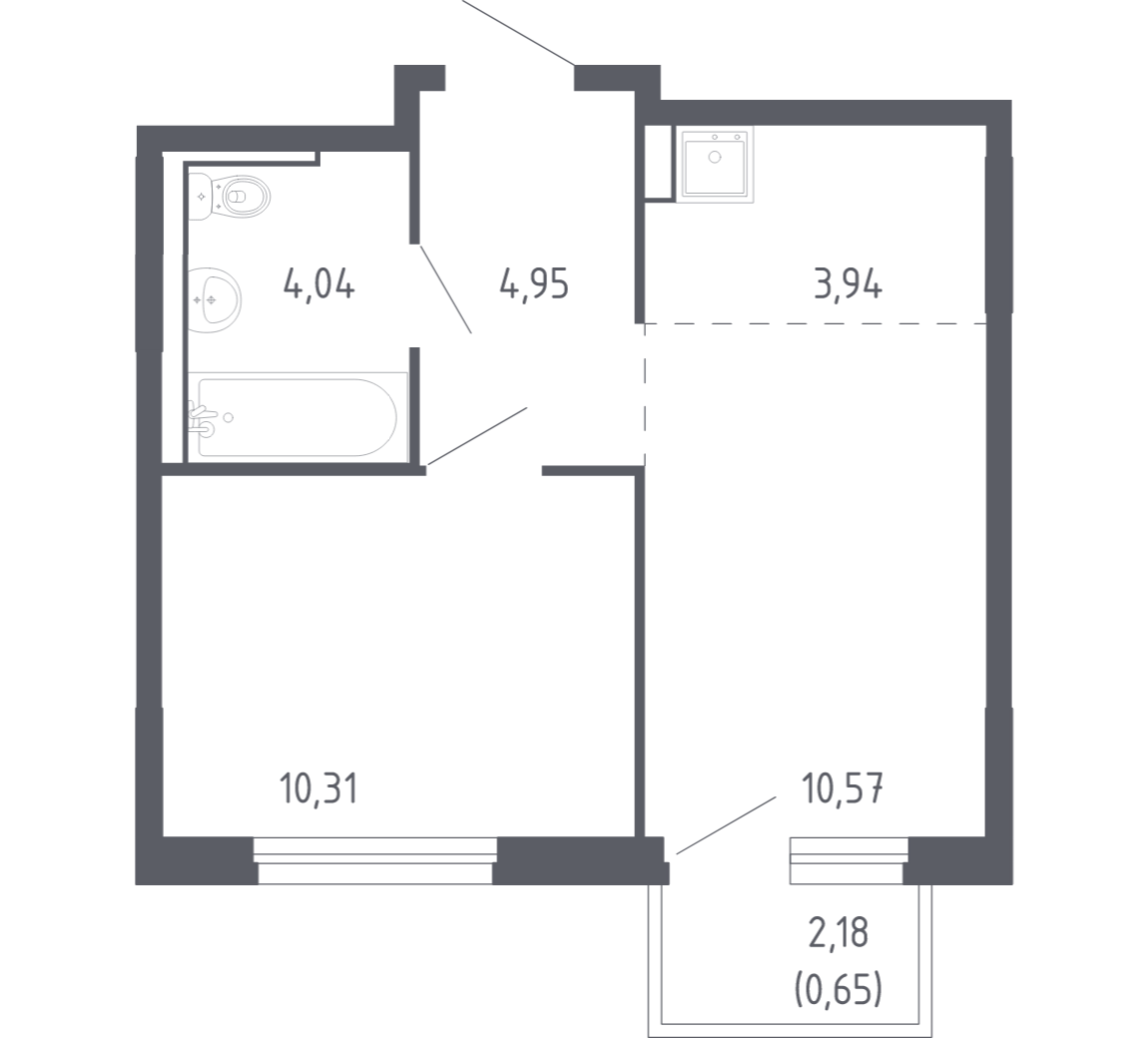 Планировка: Евродвушка 34.5 м² в ЖК Чаркова 72, Мыс
