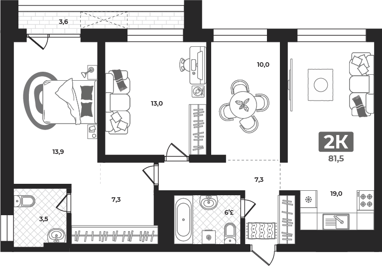 Планировка: Евротрешка 77.7 м² в ЖК Маэстро, 5-й Заречный
