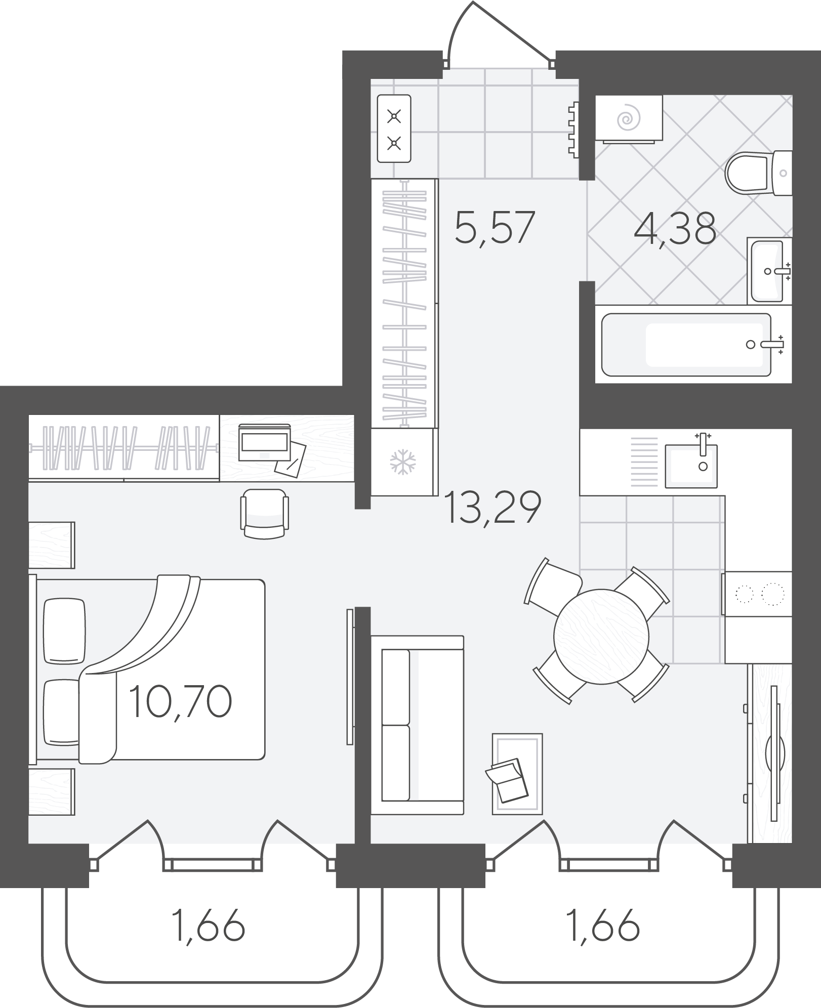 Планировка: Евродвушка 37.3 м² в ЖК Скандиа. Квартал в Слободе, Тюменская слобода