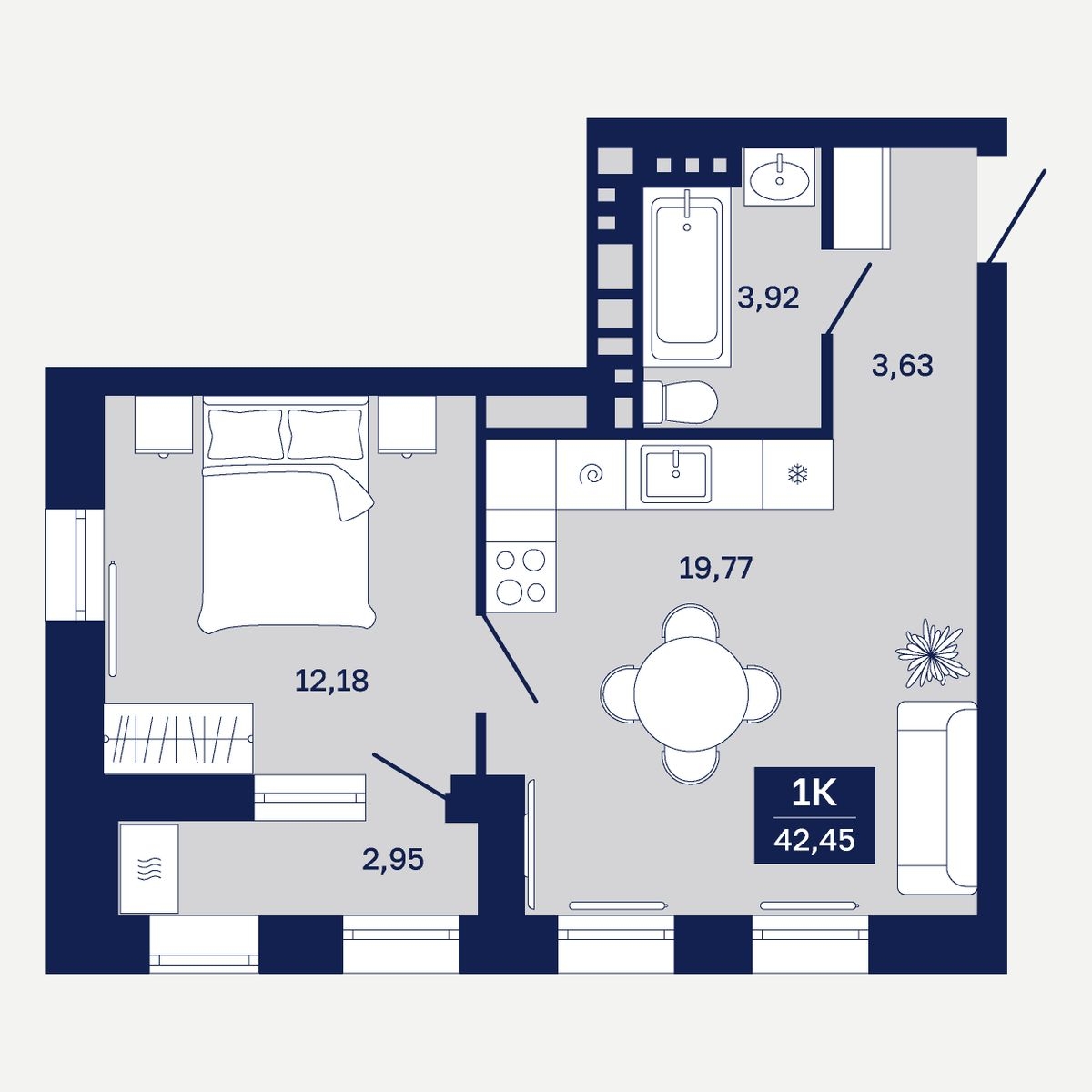 Планировка: Евродвушка 42.5 м² в ЖК Дом на Ямской, Дом Обороны