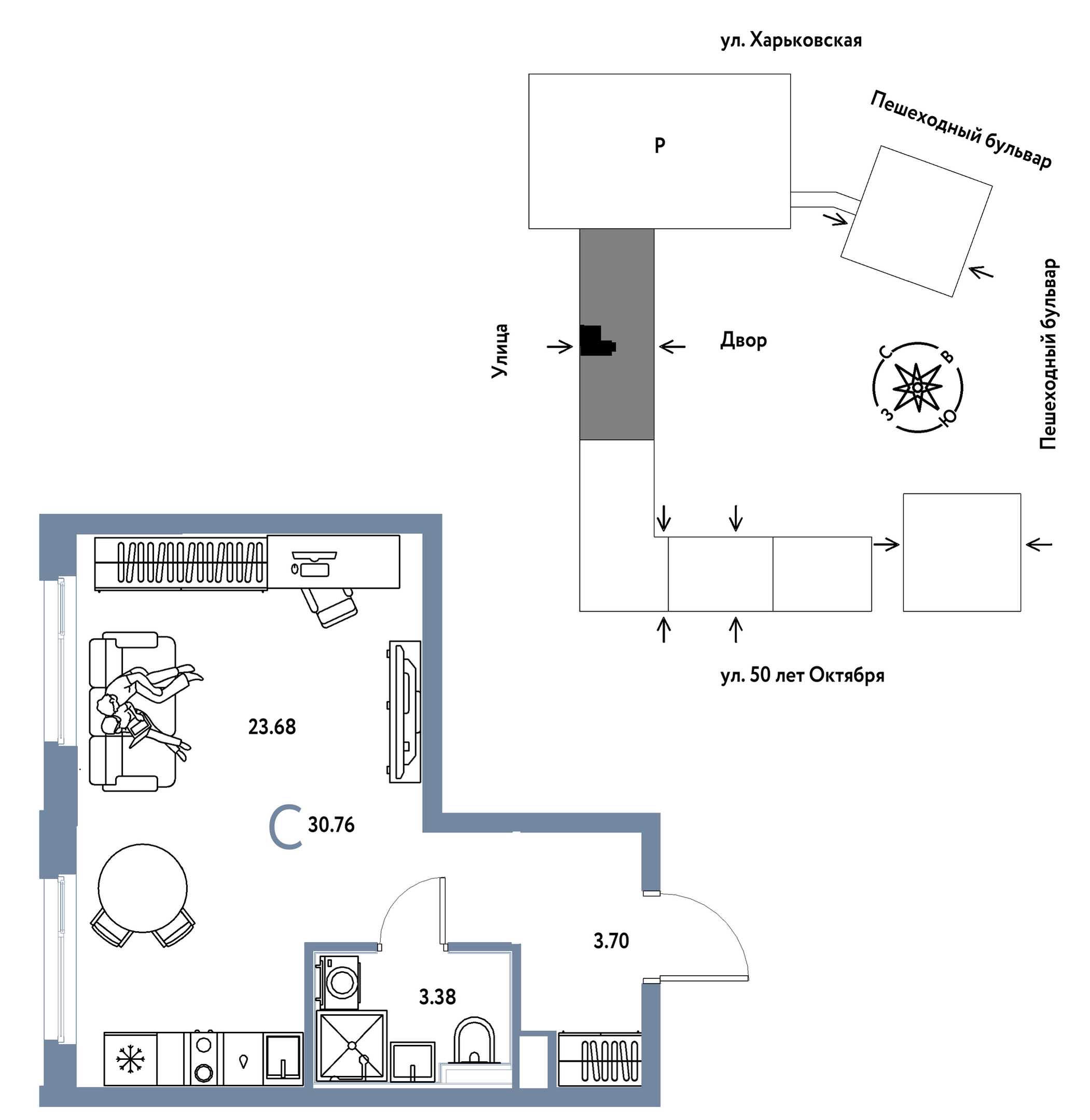 Планировка: Студия 30.8 м² в ЖК Сердце Сибири, Центр: КПД
