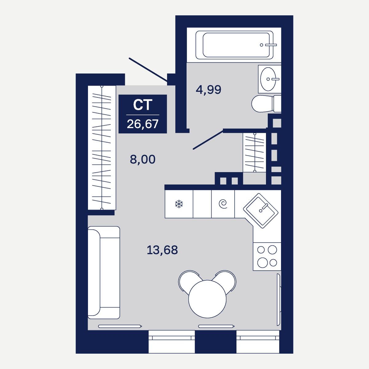 Планировка: Студия 26.7 м² в ЖК Дом на Ямской, Дом Обороны