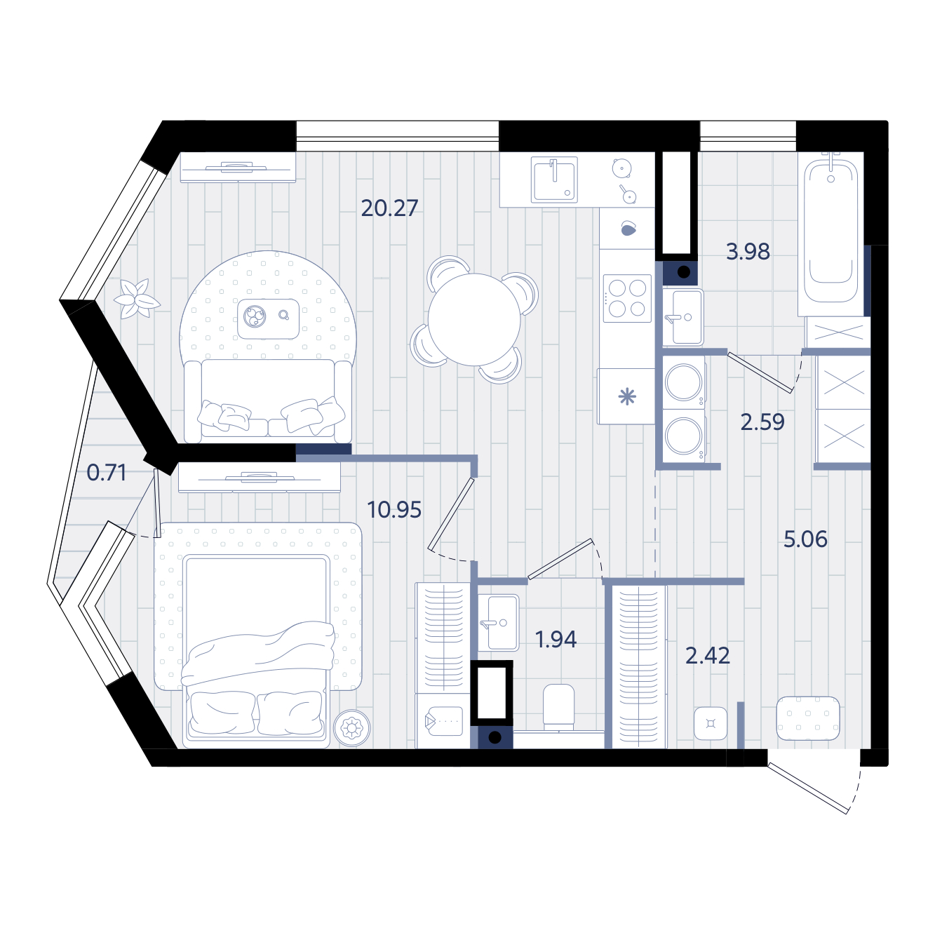Планировка: Евродвушка 47.4 м² в ЖК Форсо, Зарека