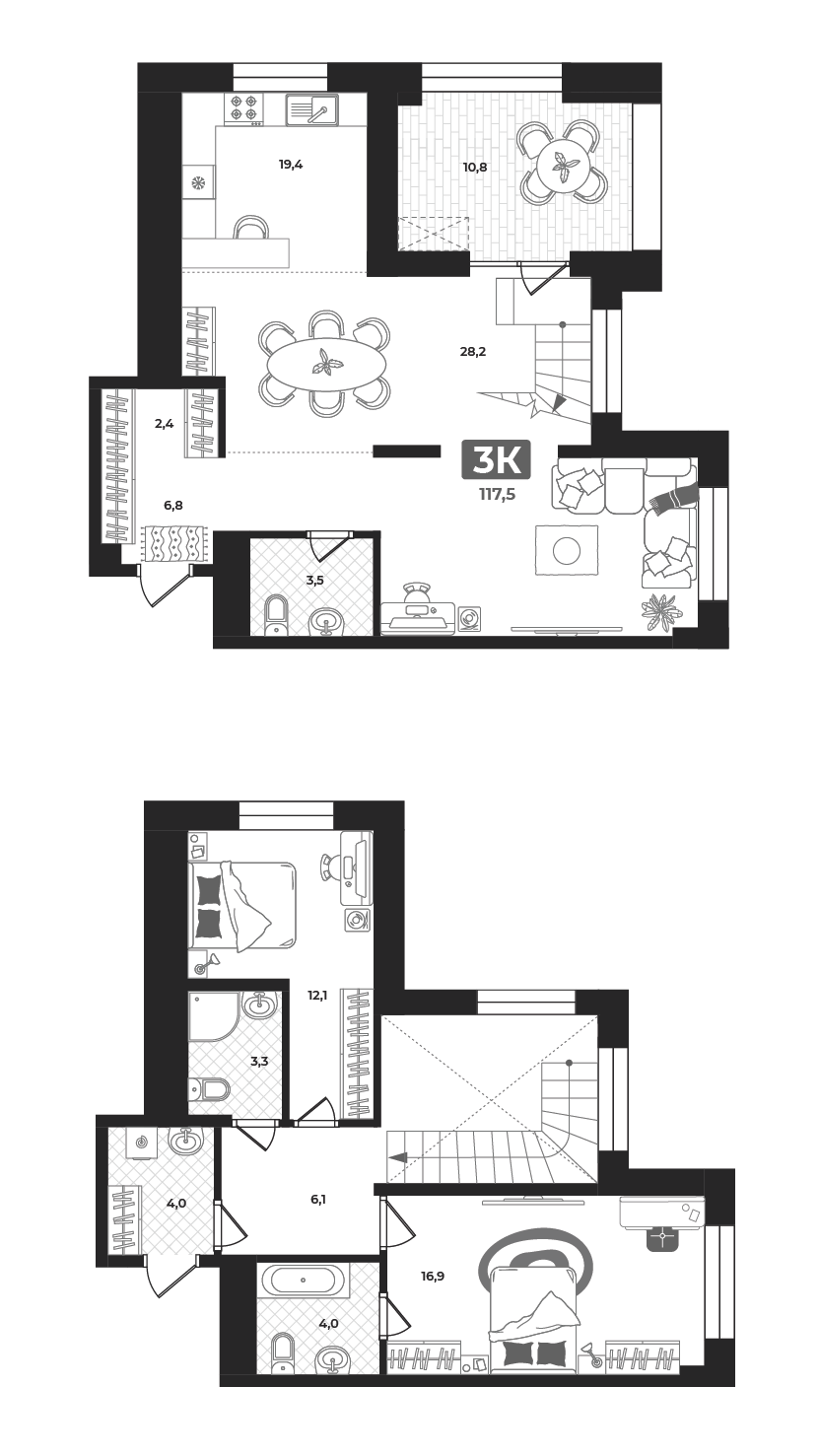Планировка: Евротрешка 115.9 м² в ЖК Маэстро, 5-й Заречный