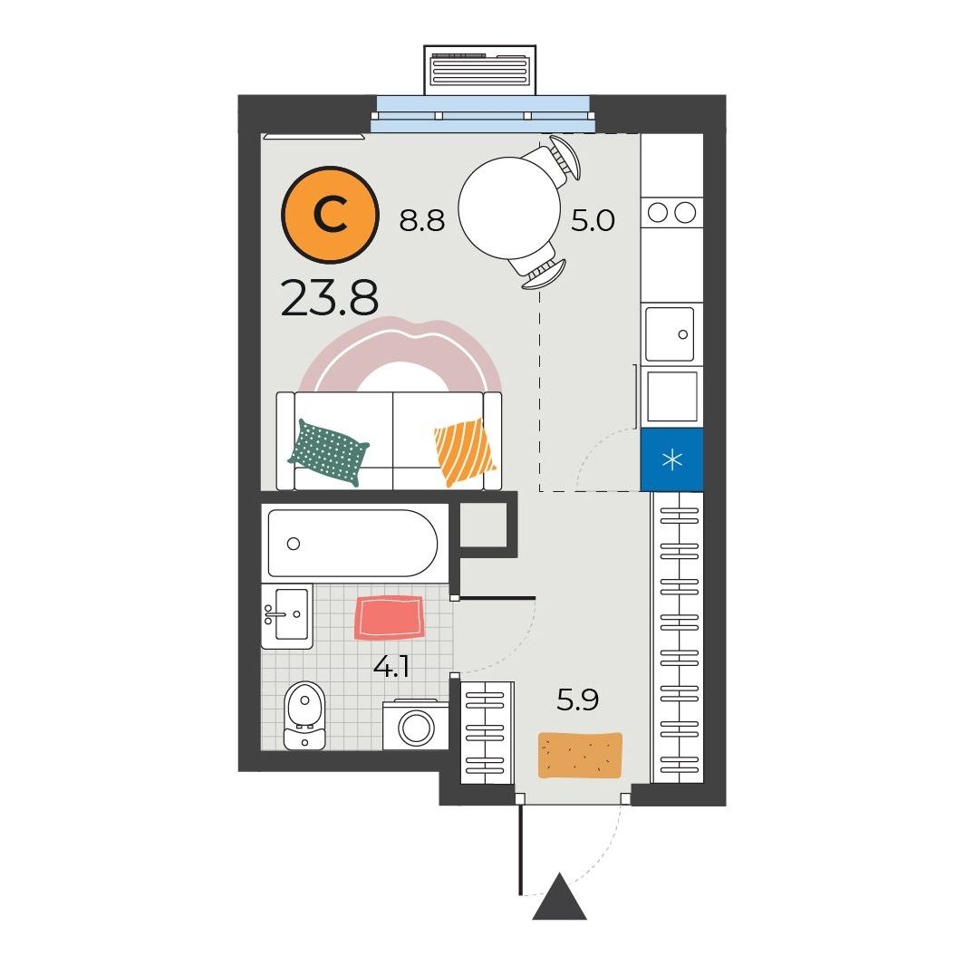 Планировка: Студия 23.8 м² в ЖК Корней, Южный