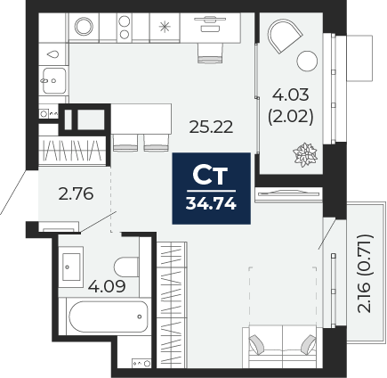 Планировка: Студия 32.1 м² в ЖК Беринг, Лесобаза