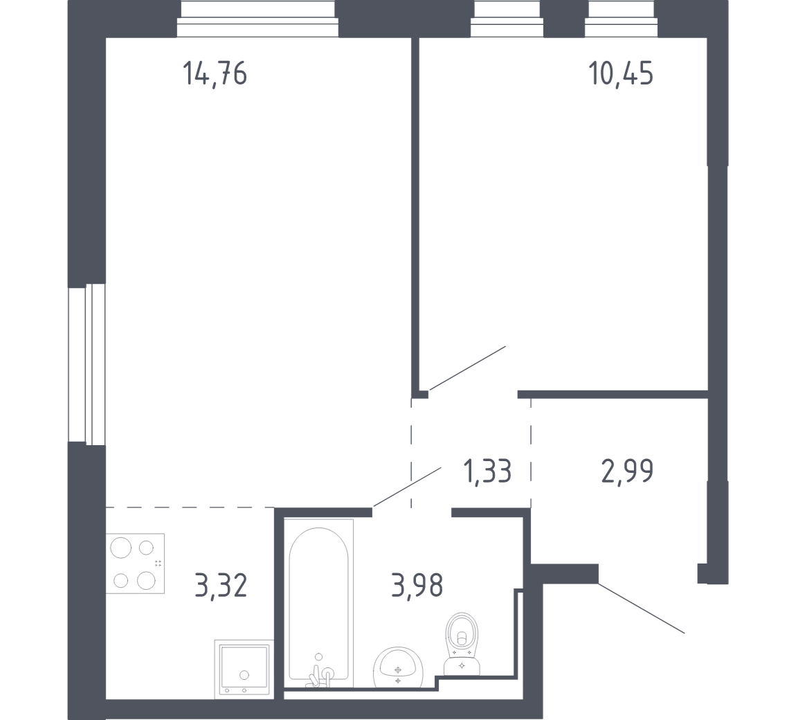 Планировка: Евродвушка 36.3 м² в ЖК Чаркова 72, Мыс