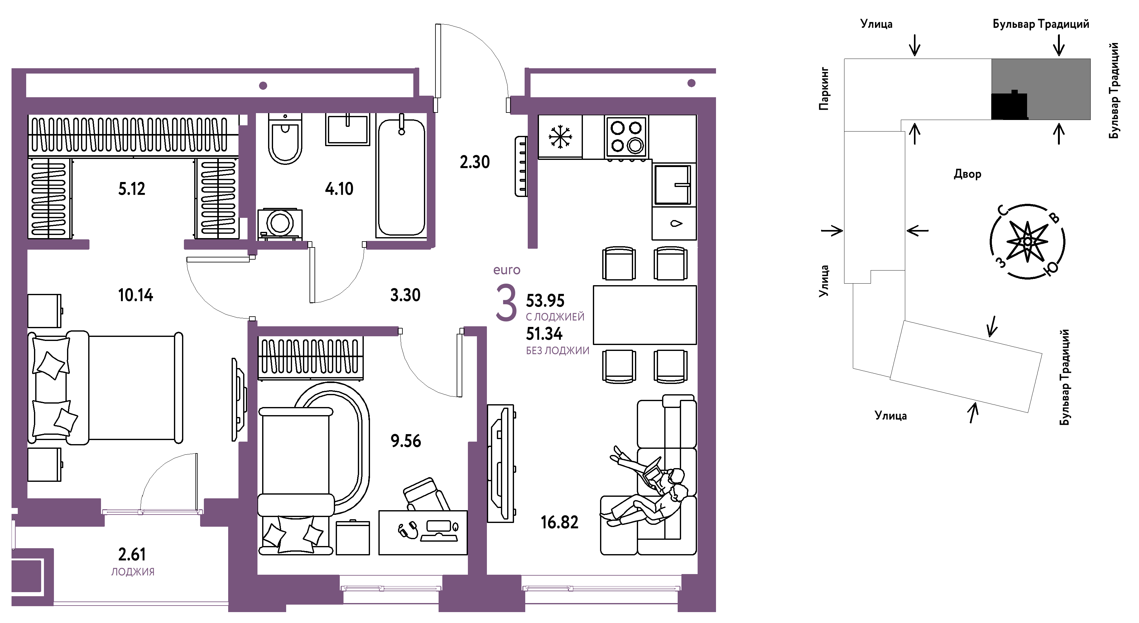 Планировка: Формат уточняется 54 м² в ЖК Домашний, Плеханово
