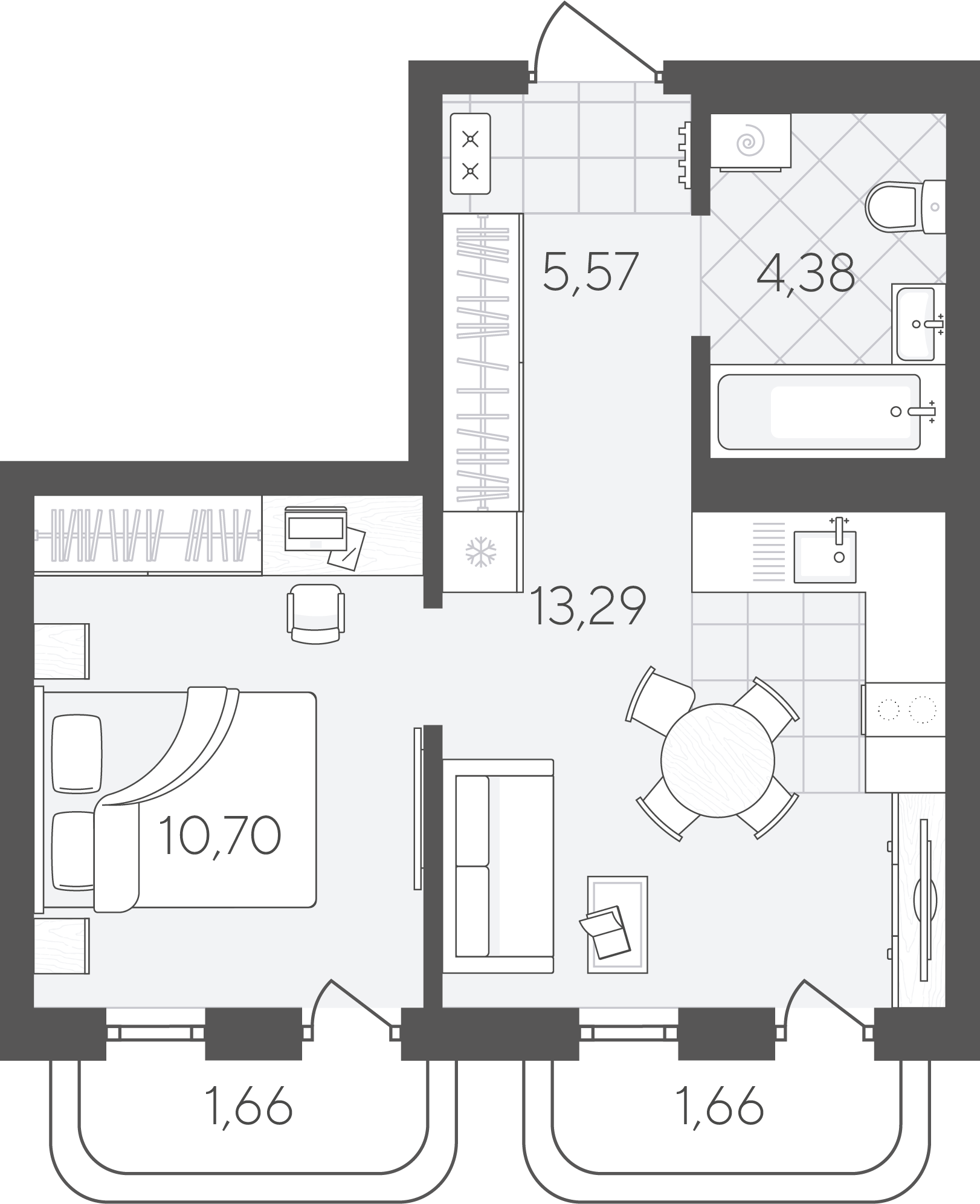 Планировка: Евродвушка 37.3 м² в ЖК Скандиа. Квартал в Слободе, Тюменская слобода
