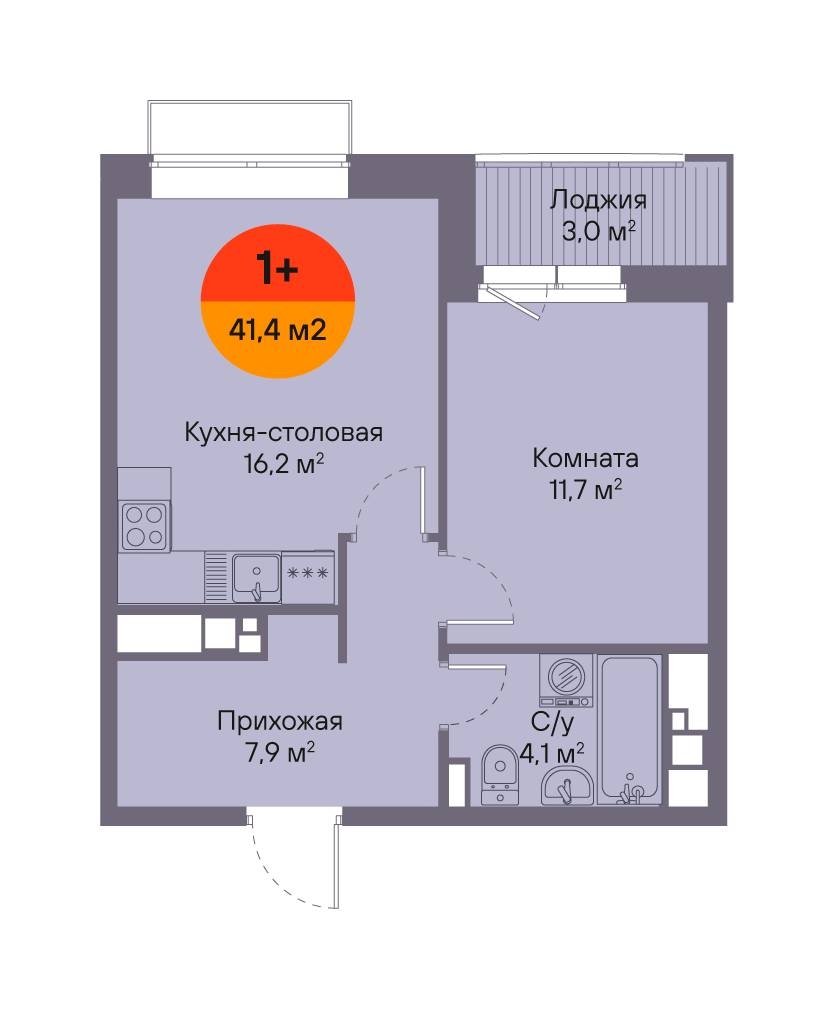 Планировка: Евродвушка 41.4 м² в ЖК Восход, Матмасы