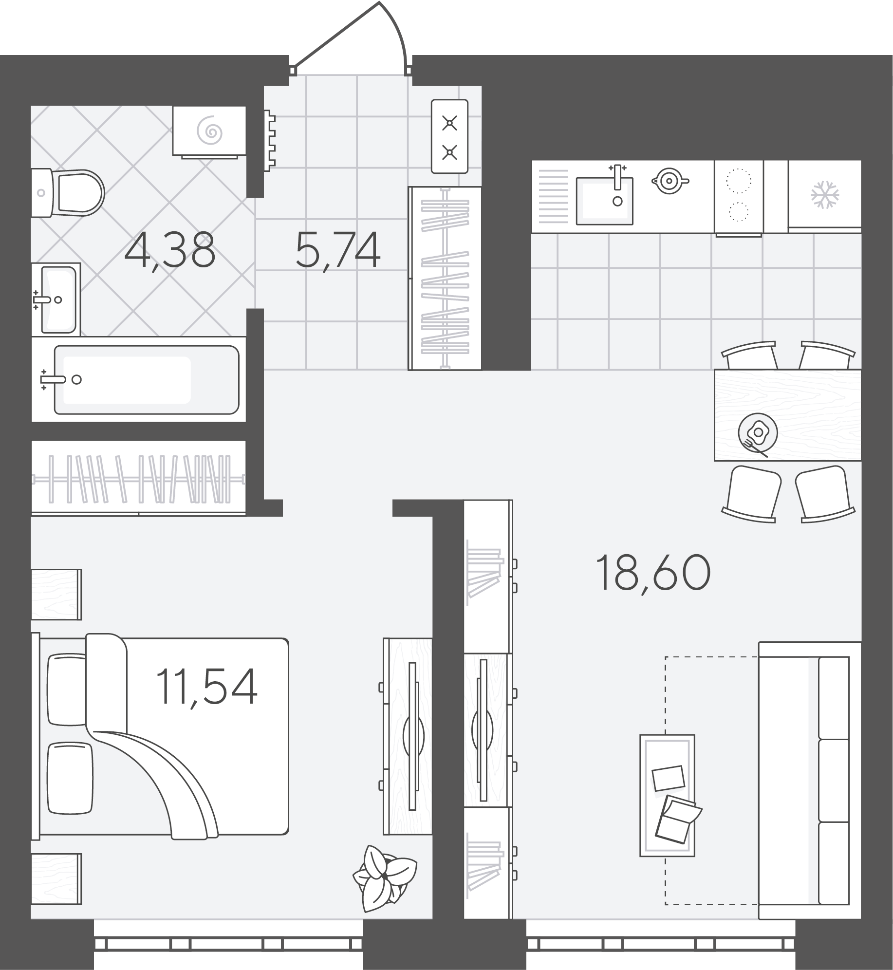 Планировка: Евродвушка 40.3 м² в ЖК Скандиа. Квартал в Слободе, Тюменская слобода
