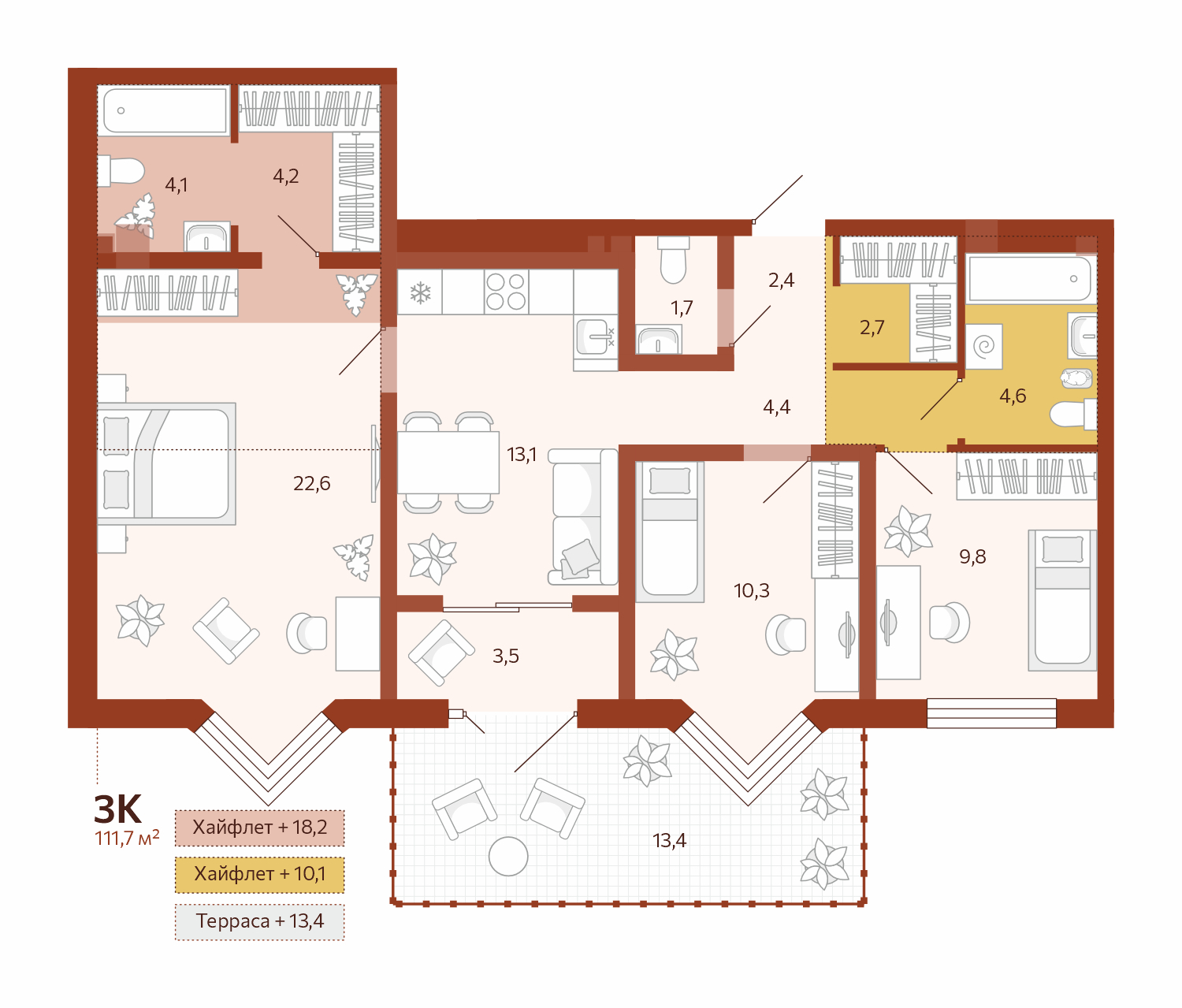 Планировка: 4-комнатная евро 83.4 м² в ЖК Новатор, Центр: КПД