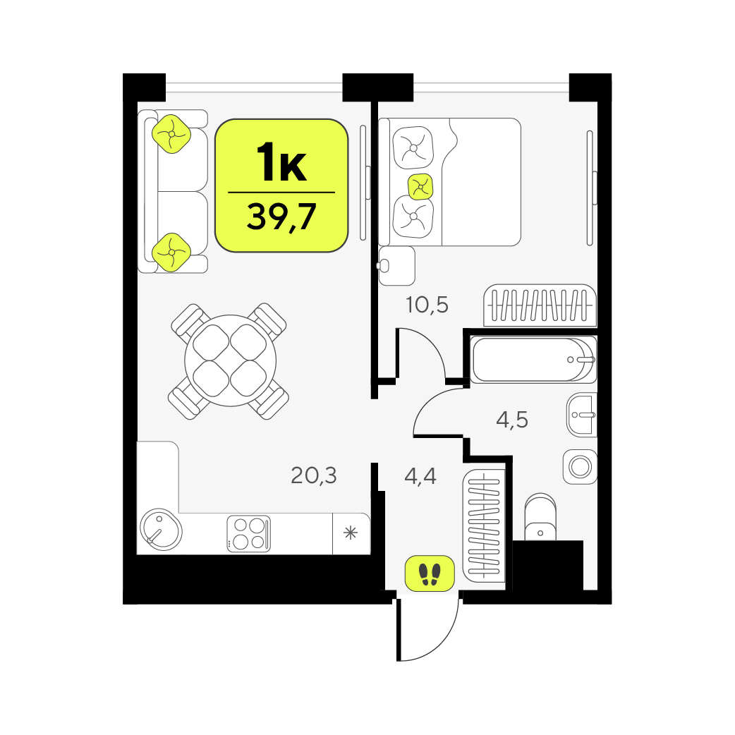 Планировка: Евродвушка 39.7 м² в ЖК Дивный квартал у озера, 5-й Заречный